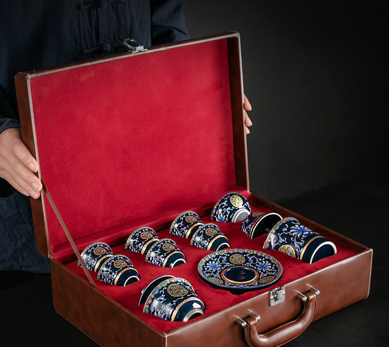 Blue and white ceramic silver-gilt tea set complete set