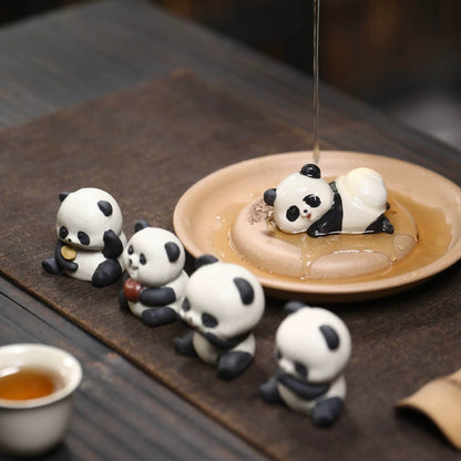 Purple clay giant panda tea pet ornaments cute tea table desktop decorations